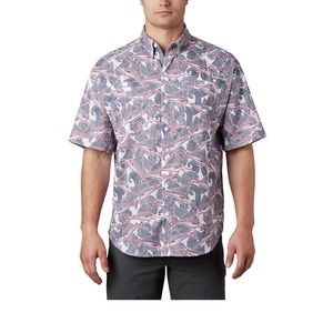 Columbia Men’s PFG Super Tamiami Fish Wave Red/White/Blue Short-Sleeve Shirt XL